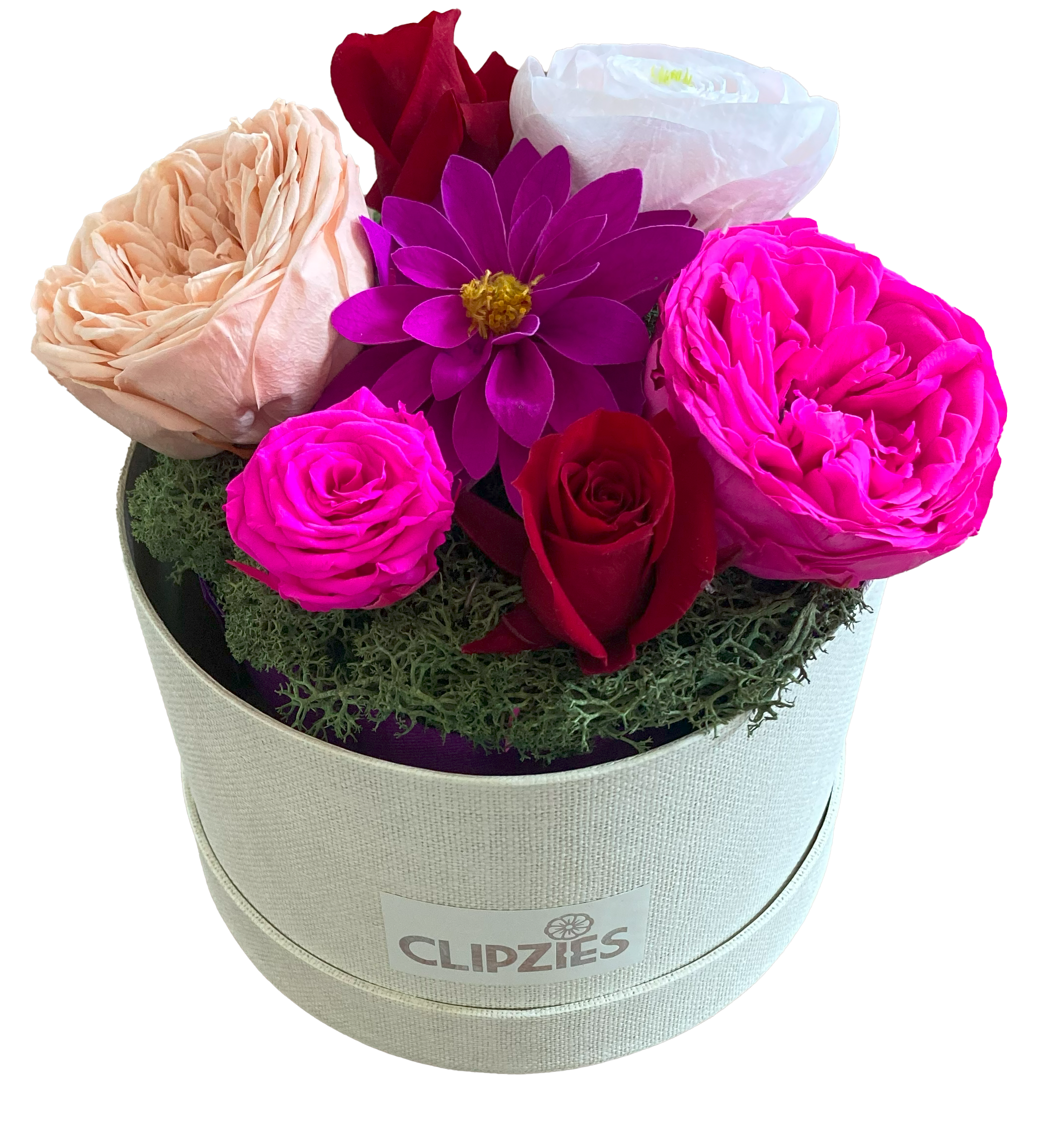 💖 Moederdag Bloementaartje: Ranonkel, Kabukyza en Dahlia met miniroosjes (echte bloemen - longlife 12+ maanden)