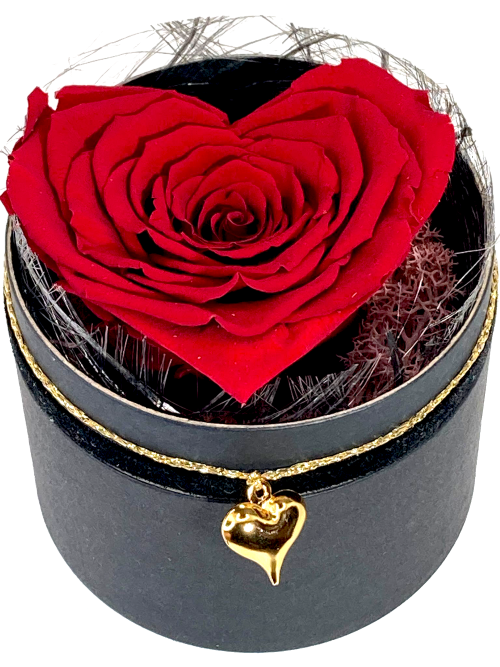 Liefdesroos Rood Hartvormig (60 mm) goudkleurige hanger - geconserveerde bloem
